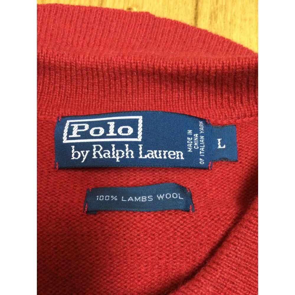 Polo Ralph Lauren Mens Red Lambs Wool Sweater Sz L Preppy Old Money Long Sleeve - Picture 4 of 6
